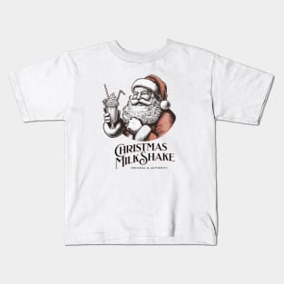 Christmas Print Design of Santa Claus drinking milkshake Kids T-Shirt